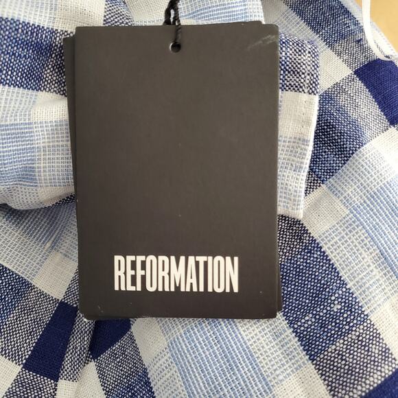 Reformation Marabella Linen Puff Sleeve Midi Dress Blue Gingham Check Size Small - Picture 8 of 10